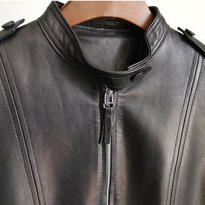 2022 Spring Leather Jackets Women Fashion Motorcycle Sheepskin Coat Lady Autumn Biker Jacket Black Full Sleeve CL4004