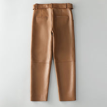 Load image into Gallery viewer, Women Leather Cropped Pants Solid Pencil Pants Slim Belt Leather Sheepskin Harem Pants Trousers Casual 2022 New SY3984