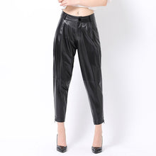 Load image into Gallery viewer, Lady Leather Cropped Pants Solid High Waist Loose Slim Pencil Pants Sheepskin Harem Pants 2022 New SY3985