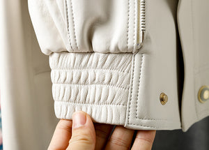 New Arrivals Genuine Leather Jackets 2022 Sheepskin Bomber Jackets Lady Short Jacket Black White Motorcycle CL4154