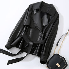 Load image into Gallery viewer, Lady Fashion Vegetable Tanned Leather Jacket New Styles Genuine Sheepskin Leather With Belt Women Motorcycle Biker Coats CL4013