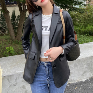 Autumn New Arrivals Women Real Leather Jackets Lady Sheepskin Blazer Classic Black Mid Length CL4023