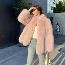 Load image into Gallery viewer, Ladies Fox Fur Coat 2022 New Long Sleeve Stand Collar Fluffy Fur Luxury Overcoat Mid Length Warm Winter 4918