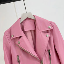 Load image into Gallery viewer, Women Genuine Leather Jackets Fashion Belt Motorcycle Jackets Biker Leather Coat For Lady 2022 Sheepskin FG4046