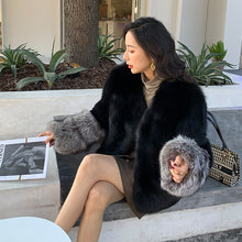 Load image into Gallery viewer, 2022 New Women&#39;s Fox Fur Coat Silver Fox Sleeve Luxury Fluffy Fur Overcoat Warm Winter 4920
