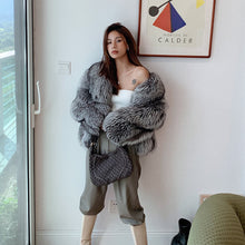 Load image into Gallery viewer, 2022 New Ladies Silver Fox Fur Coat Collared V-neck Long Sleeve Luxury Fluffy Overcoat Warm Winter 4908