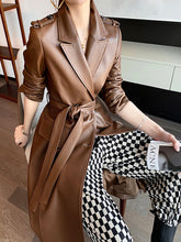 Load image into Gallery viewer, Women 2022 New Leather Trench Coats Lady Fashion Streetwear Genuine Leather Jacket Long Full Sleeve Female Clothing CL4872