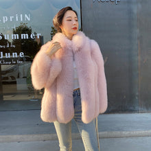 Load image into Gallery viewer, Ladies Fox Fur Coat 2022 New Long Sleeve Stand Collar Fluffy Fur Luxury Overcoat Mid Length Warm Winter 4918