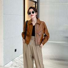 Load image into Gallery viewer, Lady Fashion Black Vegetable Tanned Leather Jackets Women Sheep Coat Vintage Motorcycle Jacket Spring Autumn Streetwear CL4019