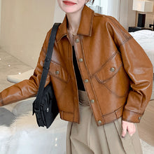Load image into Gallery viewer, Lady Fashion Black Vegetable Tanned Leather Jackets Women Sheep Coat Vintage Motorcycle Jacket Spring Autumn Streetwear CL4019
