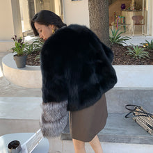 Load image into Gallery viewer, 2022 New Women&#39;s Fox Fur Coat Silver Fox Sleeve Luxury Fluffy Fur Overcoat Warm Winter 4920