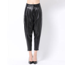 Load image into Gallery viewer, Lady Leather Cropped Pants Solid High Waist Loose Slim Pencil Pants Sheepskin Harem Pants 2022 New SY3985