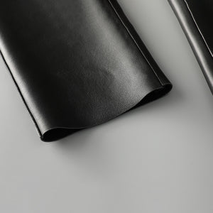 Women Leather Cropped Pants Solid Pencil Pants Slim Belt Leather Sheepskin Harem Pants Trousers Casual 2022 New SY3984