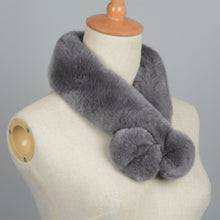 Load image into Gallery viewer, Winter Real Rex Rabbit Fur Scarf Women Grey Ball Magnetic Muffler
