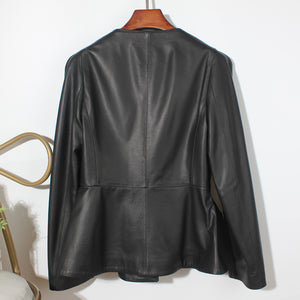 Genuine Sheep Leather Jacket Women New O-Neck Leather Coats Spring Autumn Fashion Style Pocket CL4014