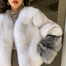 Load image into Gallery viewer, 2022 New Women&#39;s Fox Fur Coat Silver Fox Sleeve Luxury Fluffy Fur Overcoat Warm Winter 4920