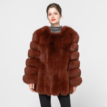 Load image into Gallery viewer, Women&#39;s Winter  Real Fox Fur Coats Female Natural Fur Vertical Dark Camel Jackets
