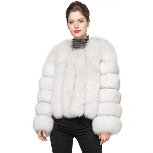 Women Genuine Fox Fur Coat Winter Jacket Natural White Fur Outerwear