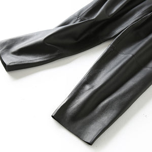 Women Cropped Leather Pants Loose Pencil Pants Solid Sheepskin Harem Pants 2022 New SY3987