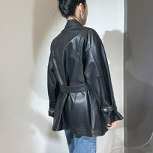 Load image into Gallery viewer, 2022 New Style Genuine Sheepskin Leather Jacket Luxury Real Leather Coat Oversize With Belt CL4871