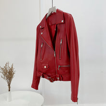 Load image into Gallery viewer, Women Genuine Leather Jackets Fashion Belt Motorcycle Jackets Biker Leather Coat For Lady 2022 Sheepskin FG4046