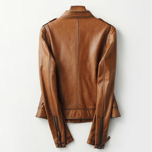 Spring Autumn Trend Style Genuine Leather Jackets For Women Full Sleeve Black Leather Coat Zipper Fashion Biker Jacket AEL4066
