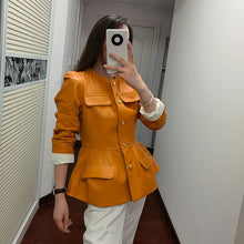 Load image into Gallery viewer, Genuine Sheep Leather Jacket Women New O-Neck Leather Coats Spring Autumn Fashion Style Pocket CL4014