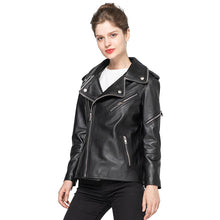 Load image into Gallery viewer, Lady Genuine Sheepskin Leather Black New Style Leather Coat