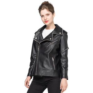 Lady Genuine Sheepskin Leather Black New Style Leather Coat
