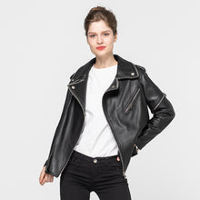 Load image into Gallery viewer, Lady Genuine Sheepskin Leather Black New Style Leather Coat