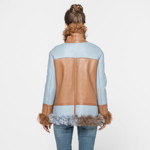 Women's Genuine Sheepskin Leather Jacket Tuscan Wool Coats Blue and Coffee