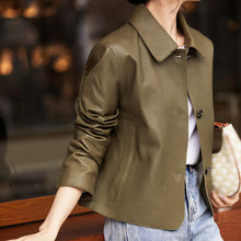 Load image into Gallery viewer, Lady Oversize Leather Jackets Fashion Green Color Sheepskin Leather Coats Women Retro Clothes New Arrivals ZM4048