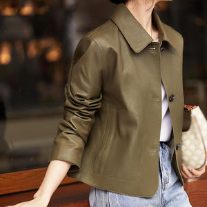 Lady Oversize Leather Jackets Fashion Green Color Sheepskin Leather Coats Women Retro Clothes New Arrivals ZM4048