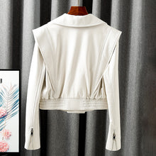 Load image into Gallery viewer, New Arrivals Genuine Leather Jackets 2022 Sheepskin Bomber Jackets Lady Short Jacket Black White Motorcycle CL4154