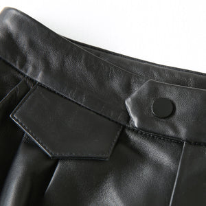 Women Cropped Leather Pants Loose Pencil Pants Solid Sheepskin Harem Pants 2022 New SY3987