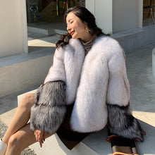 Load image into Gallery viewer, 2022 New Women&#39;s Fox Fur Coat Silver Fox Sleeve Luxury Fluffy Fur Overcoat Warm Winter 4920