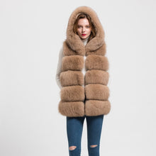 Load image into Gallery viewer, Real Fox Fur Vest Hooded Women New Style Camel Gilet Winter Waistcoat