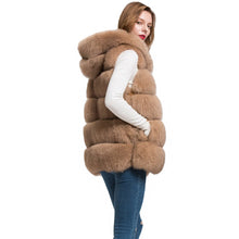 Load image into Gallery viewer, Real Fox Fur Vest Hooded Women New Style Camel Gilet Winter Waistcoat