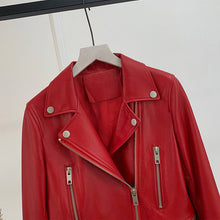 Load image into Gallery viewer, Women Genuine Leather Jackets Fashion Belt Motorcycle Jackets Biker Leather Coat For Lady 2022 Sheepskin FG4046