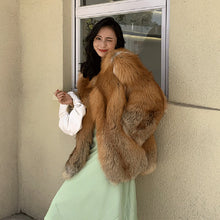 Load image into Gallery viewer, Lady Natural Fox Fur Coat 2022 New Fluffy Long Sleeve Slit Luxury Warm Overcoat  Winter 4921