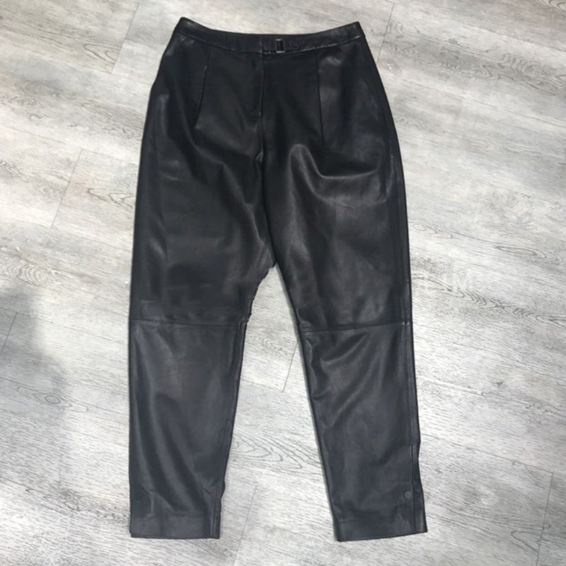 Women Leather Pants Solid High Waist Slim Pencil Pants Leather Sheepskin Trousers 2022 New BJ3954