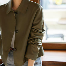 Load image into Gallery viewer, Lady Oversize Leather Jackets Fashion Green Color Sheepskin Leather Coats Women Retro Clothes New Arrivals ZM4048