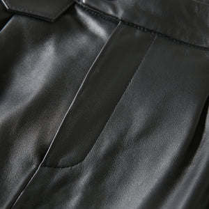 Women Cropped Leather Pants Loose Pencil Pants Solid Sheepskin Harem Pants 2022 New SY3987
