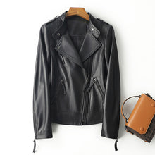 Load image into Gallery viewer, Spring Autumn Trend Style Genuine Leather Jackets For Women Full Sleeve Black Leather Coat Zipper Fashion Biker Jacket AEL4066