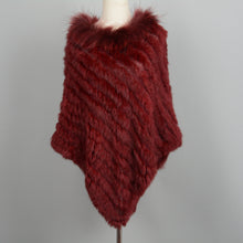 Load image into Gallery viewer, Women&#39;s Genuine Rabbit Knitted Shawl Raccoon Fur Collar Large Red Cape