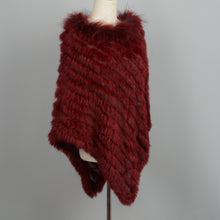 Load image into Gallery viewer, Women&#39;s Genuine Rabbit Knitted Shawl Raccoon Fur Collar Large Red Cape