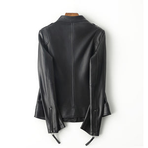 Spring Autumn Trend Style Genuine Leather Jackets For Women Full Sleeve Black Leather Coat Zipper Fashion Biker Jacket AEL4066