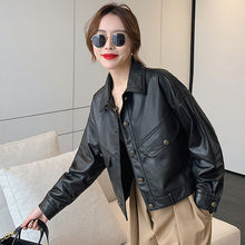 Load image into Gallery viewer, Lady Fashion Black Vegetable Tanned Leather Jackets Women Sheep Coat Vintage Motorcycle Jacket Spring Autumn Streetwear CL4019
