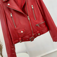 Load image into Gallery viewer, Women Genuine Leather Jackets Fashion Belt Motorcycle Jackets Biker Leather Coat For Lady 2022 Sheepskin FG4046