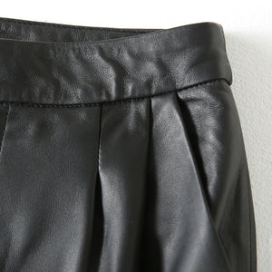 Women Cropped Leather Pants Loose Pencil Pants Solid Sheepskin Harem Pants 2022 New SY3987
